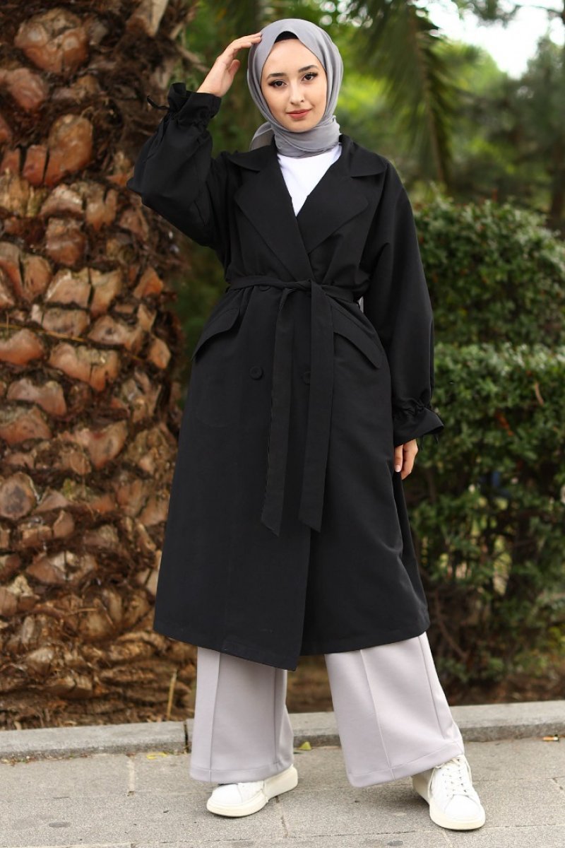 Borna Black Trench Coat - Gizce.com