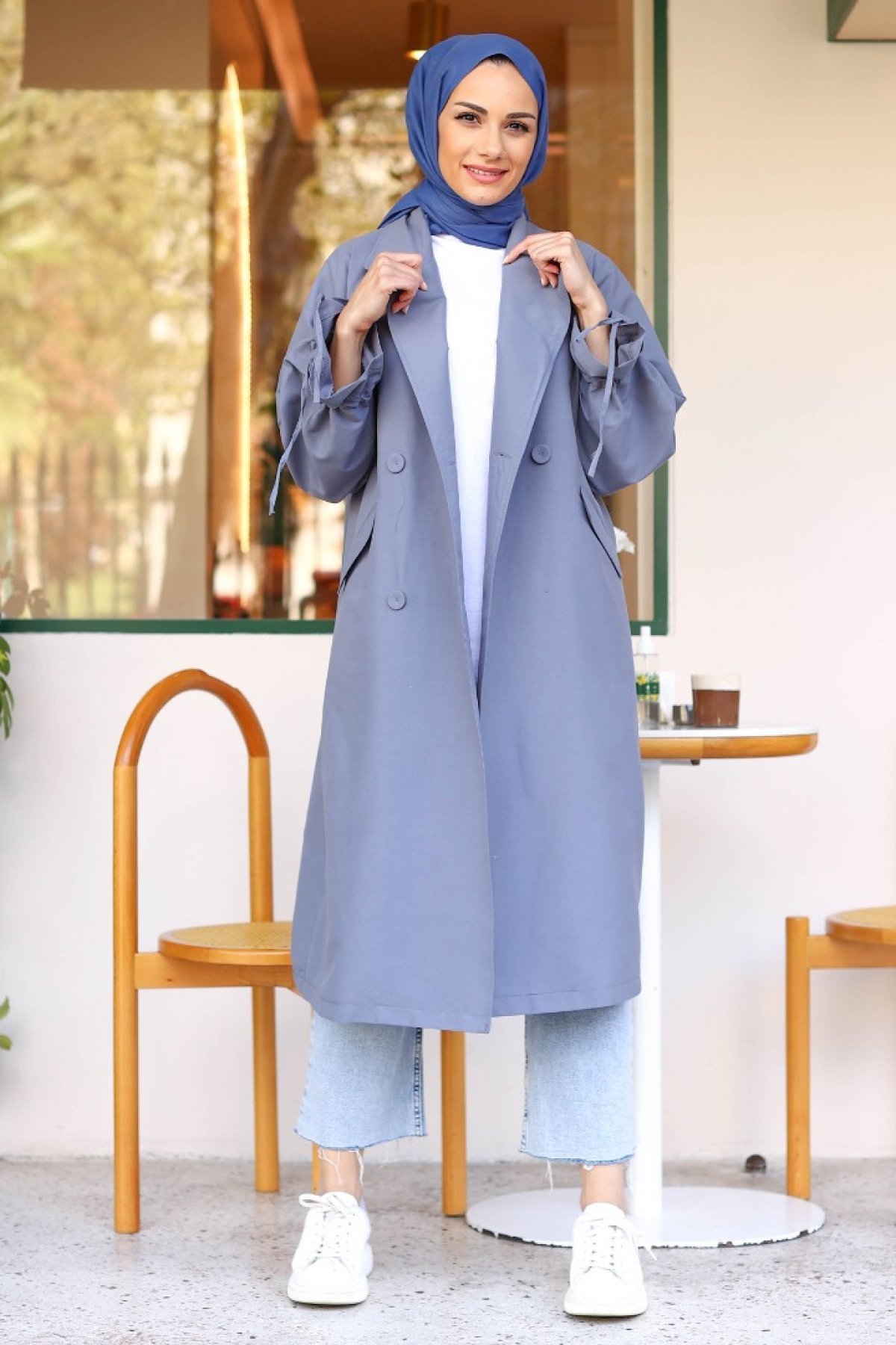 Borna Indigo Trench Coat - Gizce.com