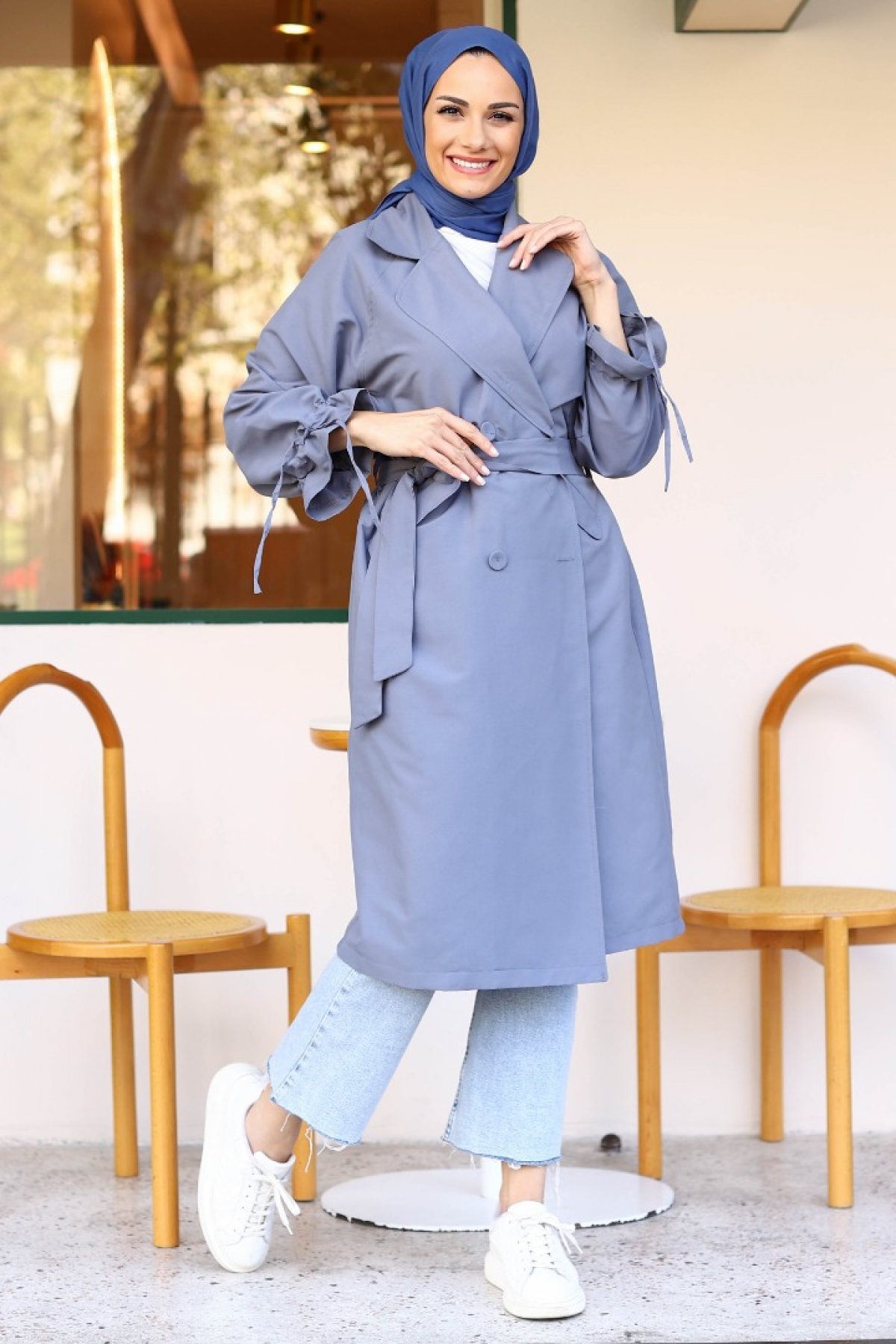 Borna Indigo Trench Coat - Gizce.com