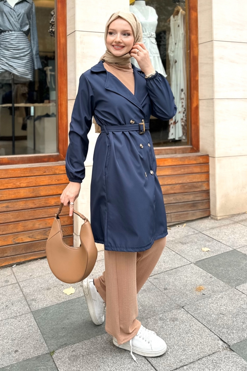 Bagy Navy Blue Trench Coat