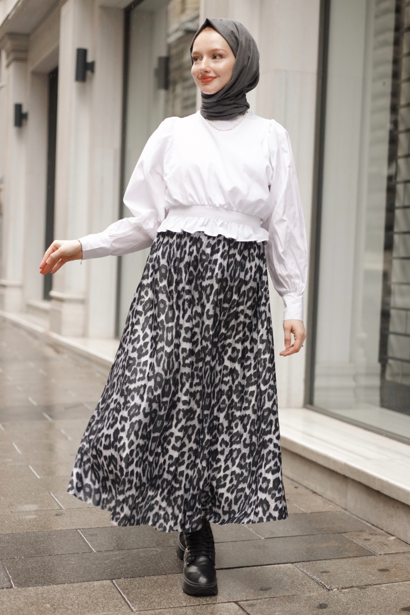 Limay Leopard Pattern Gray Skirt