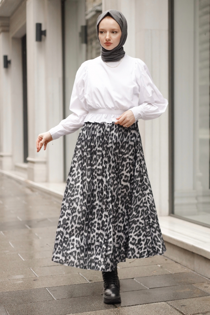 Limay Leopard Pattern Gray Skirt