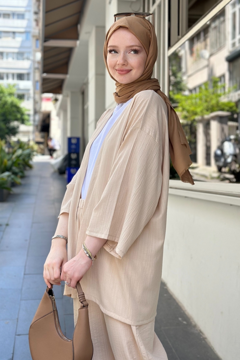 Vania Beige Kimono Suit 