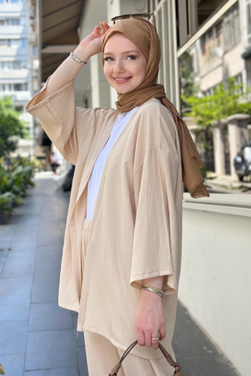 Vania Beige Kimono Suit 