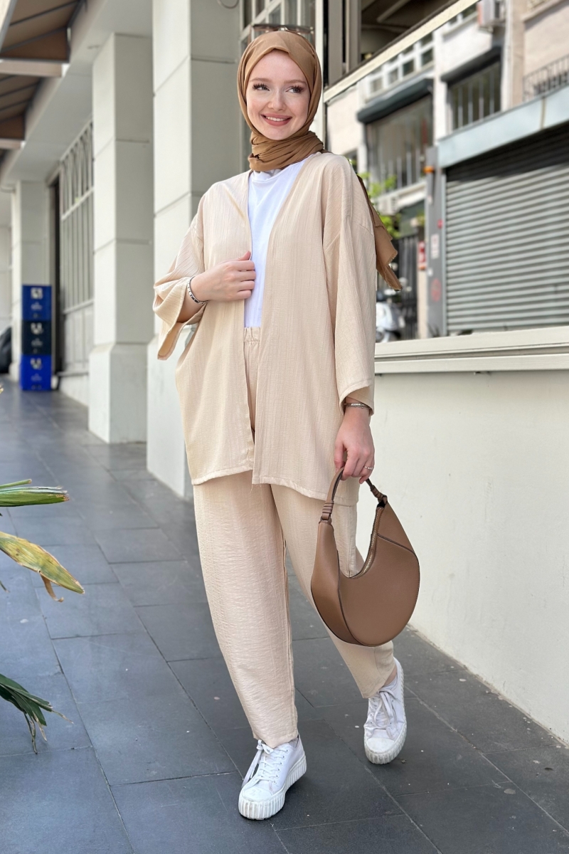 Vania Beige Kimono Suit 