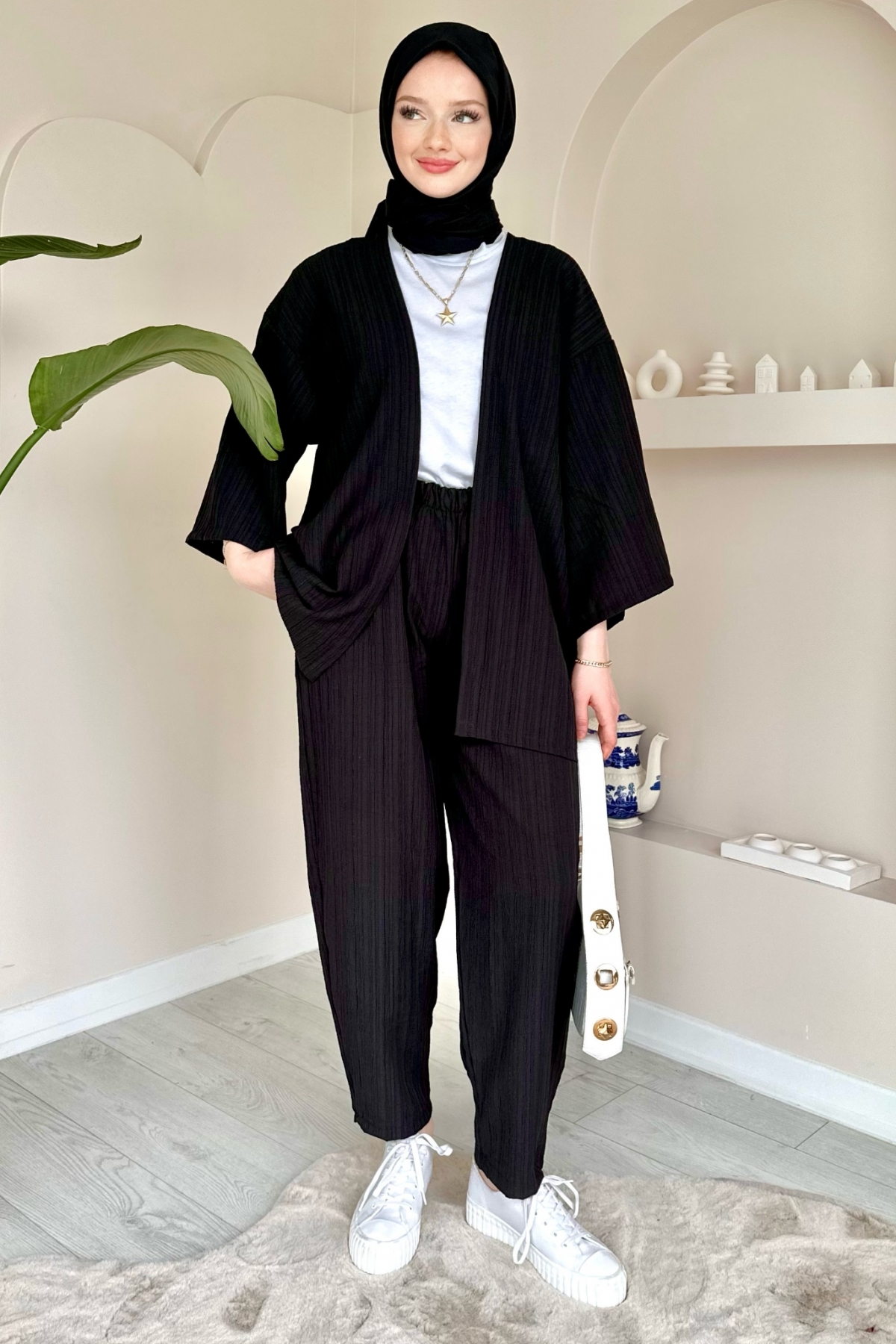 Vania Black Kimono Suit - Gizce.com