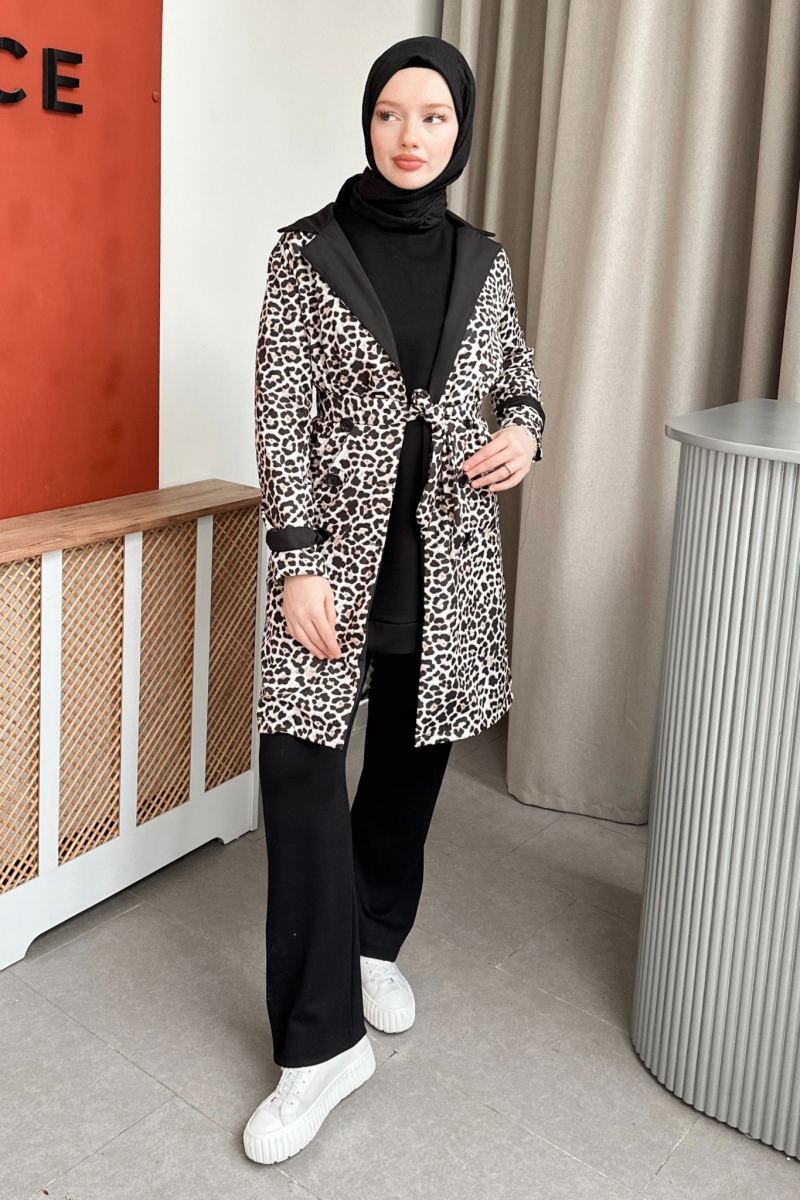 Pall Brown Leopard Pattern Trench Coat