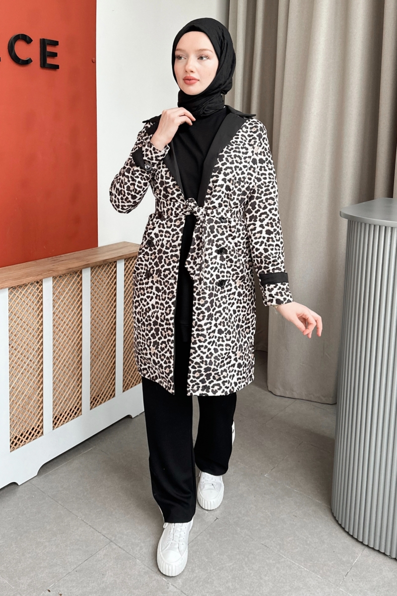 Pall Brown Leopard Pattern Trench Coat