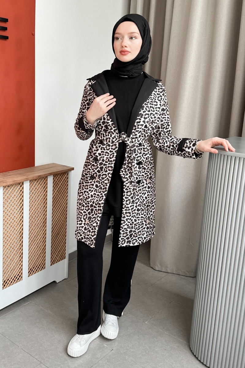 Pall Brown Leopard Pattern Trench Coat